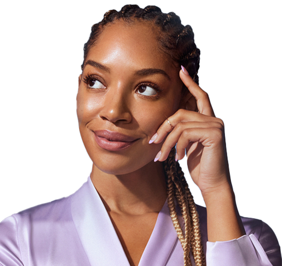 Close up of a woman smiling and looking to her right